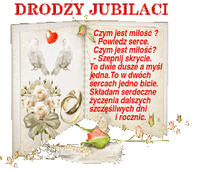 Dwa białe gołębie z życzeniami z okazji rocznicy ślubu